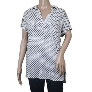 Land End Jersey Blue White Diamond Print Collar Top